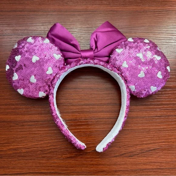 Disney Parks Purple with White Hearts Valentines 2022 Minnie Ears Headband - Picture 6 of 10